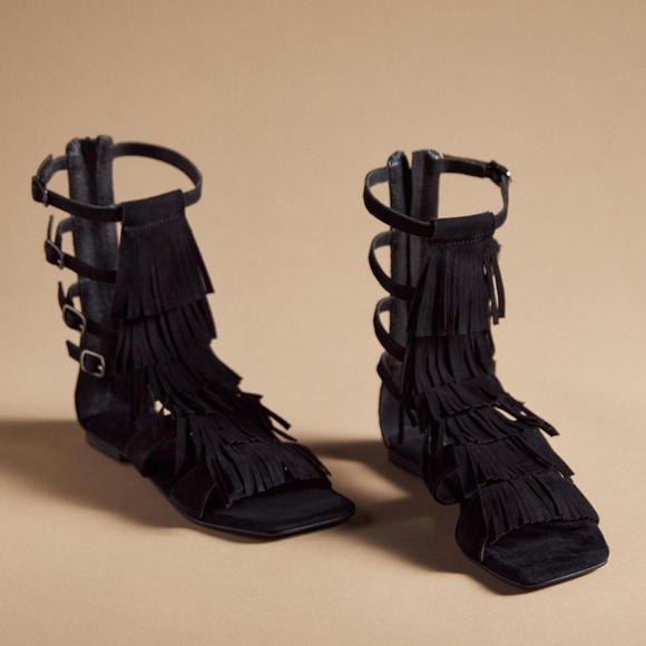 JEFFREY CAMPBELL Suede Ibiza Top Fringe Gladiator Sandals - Picture 1 of 13
